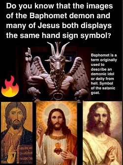 Yeshuah afgebeeld met demonisch handgebaar