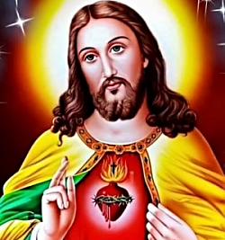 Yeshuah heilig hart met demonisch handgebaar